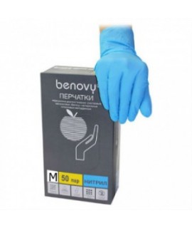 Перчатки Benovy нитриловые неопудренные голубые размер М 100 шт